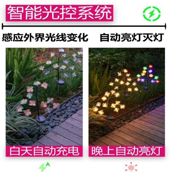 跨境太阳能户外灯庭院光纤樱花阳台花园布置装饰圣诞地插草坪灯