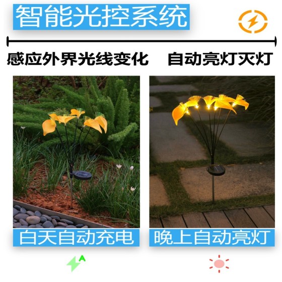 跨境新品花灯户外LED太阳能草坪灯仿真花光纤太阳能地插阳台防水