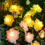 跨境LED太阳能仿真洛神玫瑰花灯户外防水花园草坪灯地插灯装饰灯