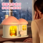 小房子双喷加湿器家用卧室桌面办公室暖光氛围灯迷你喷雾加湿便携