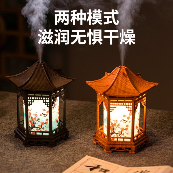 跨境新款凉亭加湿器创意氛围小夜灯家用卧室大雾量轻音香薰机中式