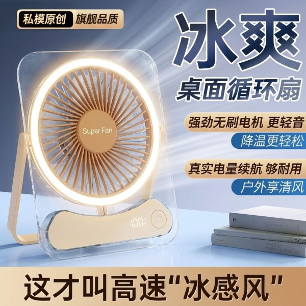 桌面小风扇USB风扇快充大容量长续航轻薄便携带夜灯学生户外宿舍