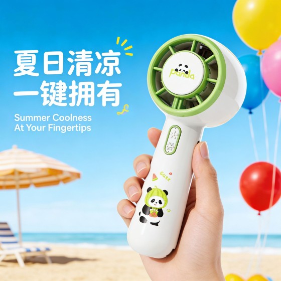 卡通熊猫手持涡轮小风扇儿童迷你便携式学生户外USB充电风扇礼物