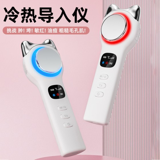 跨境小冰锤冷热导入仪 红蓝光冰敷仪热敷仪脸部震动按摩美容仪器