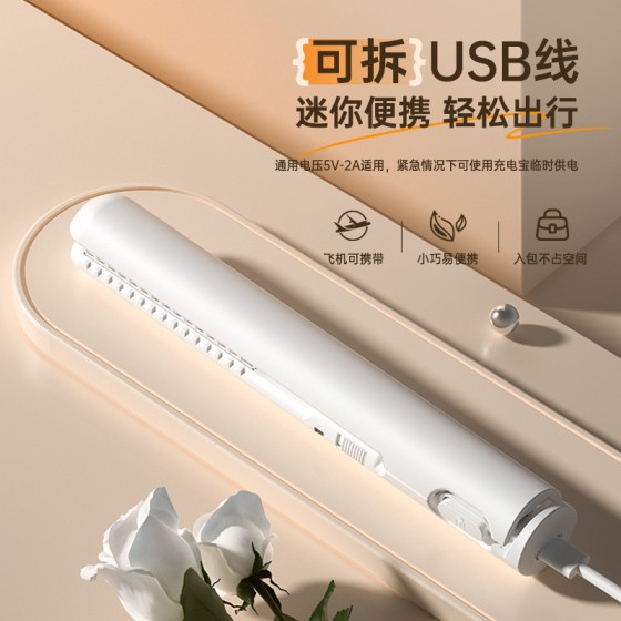 新款跨境USB插电迷你直发器便携式直卷两用电卷发棒宿舍夹板