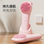 跨境新款洁面仪 电动洗脸仪清洁毛孔热敷震动挂绳硅胶洁面仪防水