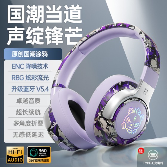 2025创意国潮蓝牙耳机跨境外贸新爆款无线游戏电竞头戴式耳麦批发
