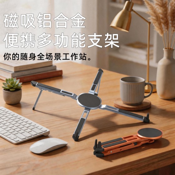新款磁吸铝合金手机支架便携式多功能平板手机笔记本通用支架