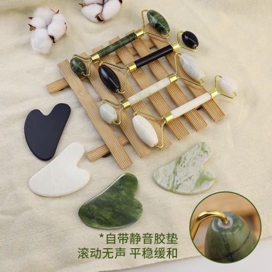 现货玉石拇指刮痧板面部美容岫玉心形刮痧板滚轮按摩器全身通用