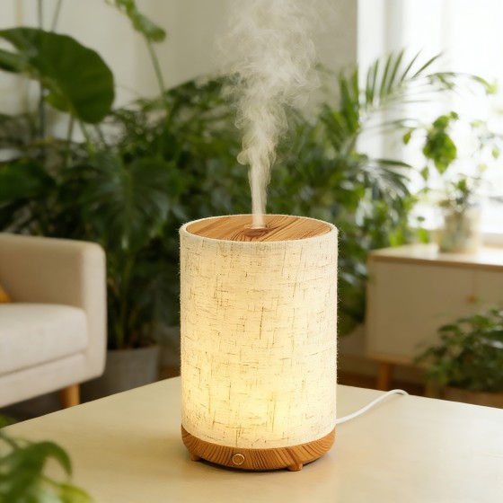 北欧ins东南亚田园简约布艺卧室家用桌面小夜灯超声波精油香薰机