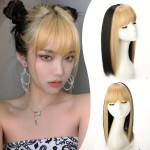 欧美假发女齐刘海轻薄挑染彩色直发补发片蓬松头顶Clip in Bangs