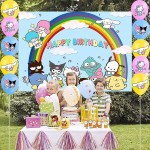 3. 三丽鸥生日派对乙烯基背景布，白红配色，5×3 英尺，搭配气球套装