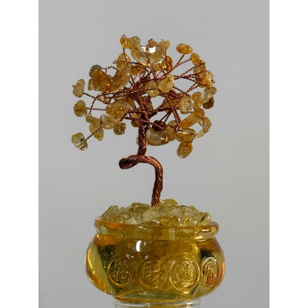 13. 釉面盆黄水晶发财树摆件，底座 6×6×12 厘米，手工制作