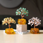 13. 釉面盆黄水晶发财树摆件，底座 6×6×12 厘米，手工制作