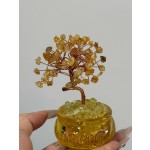 13. 釉面盆黄水晶发财树摆件，底座 6×6×12 厘米，手工制作