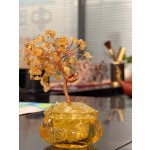 13. 釉面盆黄水晶发财树摆件，底座 6×6×12 厘米，手工制作
