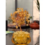 13. 釉面盆黄水晶发财树摆件，底座 6×6×12 厘米，手工制作