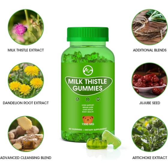 （1 bottle）Milk Thistle Gummies, Liver Cleanse Gummy, Organic Liver Detox Supplements for Men & Women - 60 Gummies