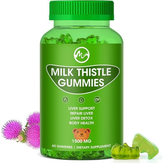 （1 bottle）Milk Thistle Gummies, Liver Cleanse Gummy, Organic Liver Detox Supplements for Men & Women - 60 Gummies