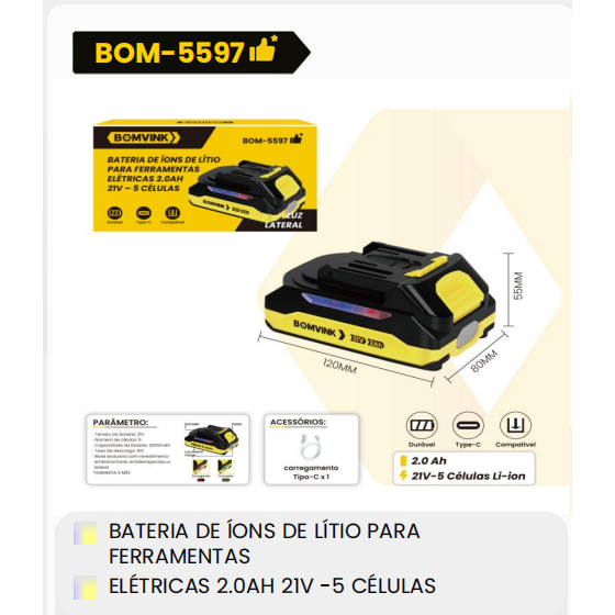 1箱锂离子电池用于工具
电动工具2.0AH21V-5节电池（1箱=24PCS）