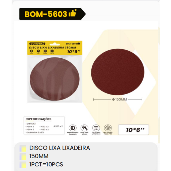 1箱砂光盘砂光机用
150毫米
1PCT=10件（1箱=300PCS）