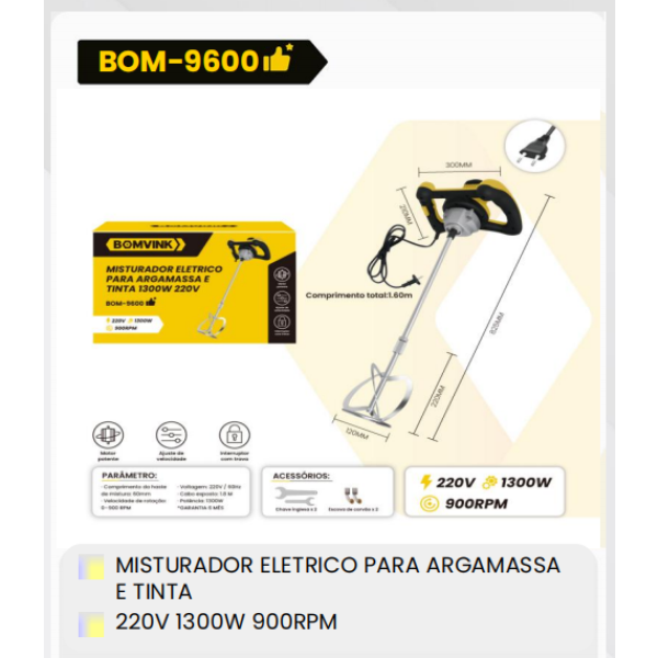 1箱用于砂浆和涂料的电动混合器
220V1300W 900转/分钟（1箱=4PCS）
