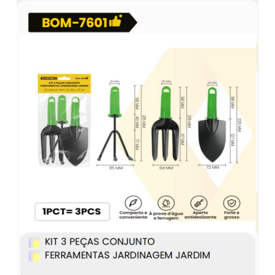 1箱KIT 3 PEÇAS CONJUNTO
FERRAMENTAS JARDINAGEM JARDIM（1箱=96PCS）