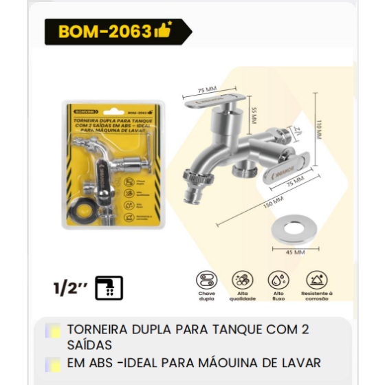 1箱双出口水箱双把手阀，带两个出水口
ABS材质-适用于洗衣机清洗（1箱=100PCS）