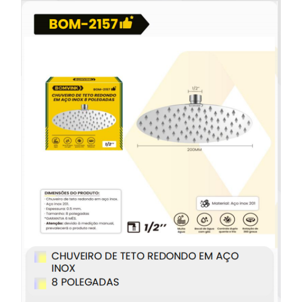 1箱不锈钢圆形天花板淋浴器
8英寸（1箱=40PCS）