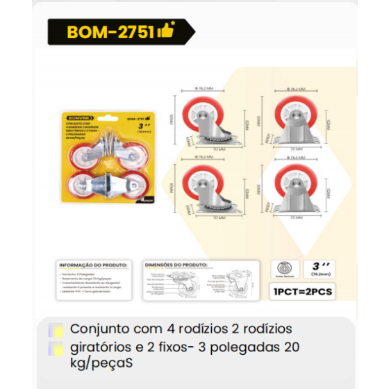 1箱包含4个滚轮、2个旋转滚轮和2个固定滚轮-3英寸，每件20公斤（1箱=24PCS）