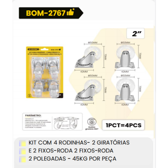 1箱套件包含4个轮子-2个旋转器和2个固定轮2个固定轮2英寸-每件45公斤（1箱=48PCS）