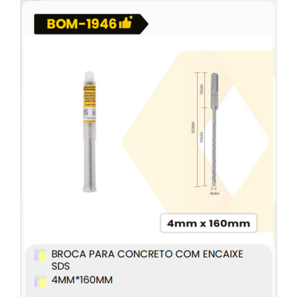 1箱带SDS接口的混凝土钻头
4毫米X160毫米（1箱=300PCS）