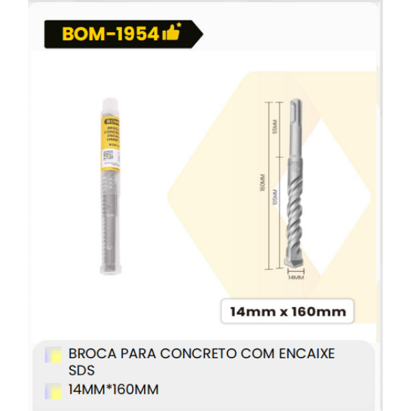 1箱带SDS接口的混凝土钻头
14毫米X160毫米（1箱=250PCS）