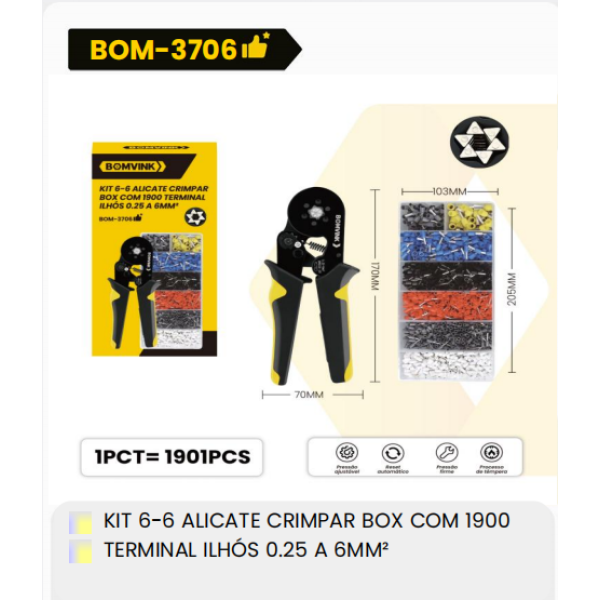 1箱套件6-6用于盒装的CRIMPAR钳子，含1900个终端件，直径0.25，长度6毫米
（1箱=40PCS）