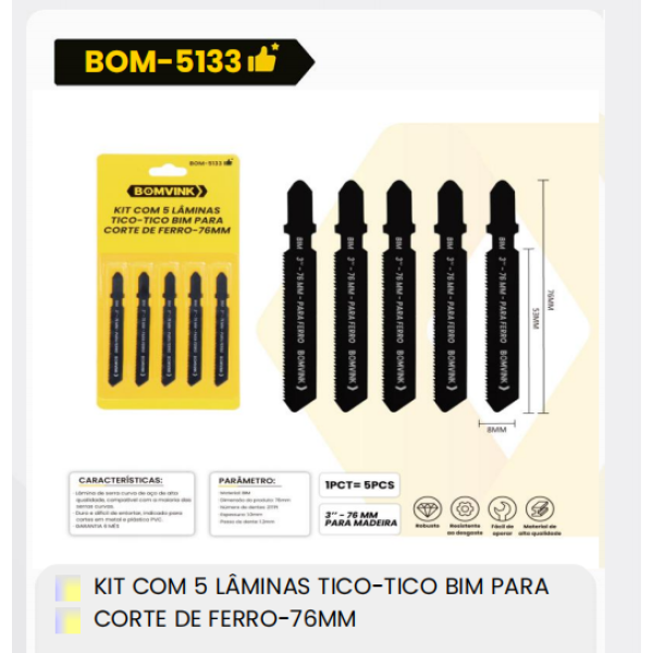 1箱包含5片Tico-Tico双面切割铁板的套件，适用于76毫米切割（1箱=400PCS）