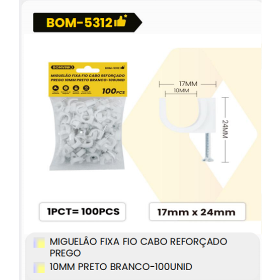 1箱加固线缆固定夹用于钉子
10毫米黑色白色-100件（1箱=200PCS）