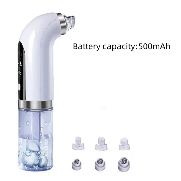 500mAh 无线水循环黑头仪，可充电电动毛孔清洁器，6 个吸头，家用深层清洁护肤工具