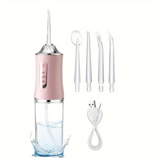 便携无线冲牙器，带 4 个喷头的 3 档模式可充电洗牙器，家用 / 旅行防水口腔清洁器