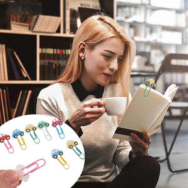 10 个一套的创意且可爱的卡通图案回形针笔记本书签，迷你书签适合用于日记、相册和办公用品。
