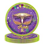 133件狂欢节Mardi Gras主题派对用品套装 紫色面具纸盘纸杯桌布纸巾 嘉年华派对装饰布置全套用品