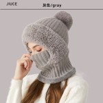 大帽檐针织三合一冬季新款圆顶加厚加绒保暖帽女休闲百搭防寒