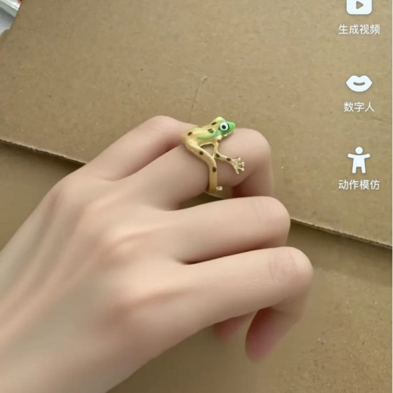 树蛙戒指绿色搞怪青蛙戒指小众设计蓝青蛙戒圈开口可调节指环