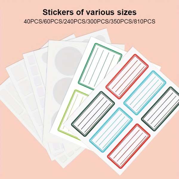 40pcs/60pcs/240pcs/300pcs/350pcs/810pcs多规格多种形状贴纸编码标签波尔卡圆点标签贴纸适用于办公室、教室、纸张等