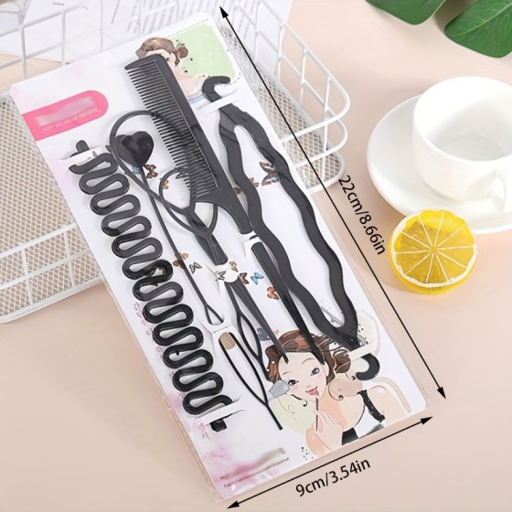 6 件套发型设计工具套装:编发器、格，适合所有发质的发型配饰套件 拉发器、针织工具、梳子、发夹及女士配饰-塑料、休闲风