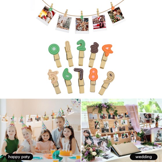 5pcs/10pcs多图案创意木质夹子套装 适用于手账 DIY、照片墙装饰、儿童手工 爱心 / 数字 / 汽车 / 水果多款 为生活添创意趣味