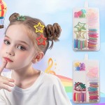 女士时尚发饰套装-彩色弹性发带、草莓夹与星星花朵夹-优雅/可爱风格，四季通用，发饰甜美风格